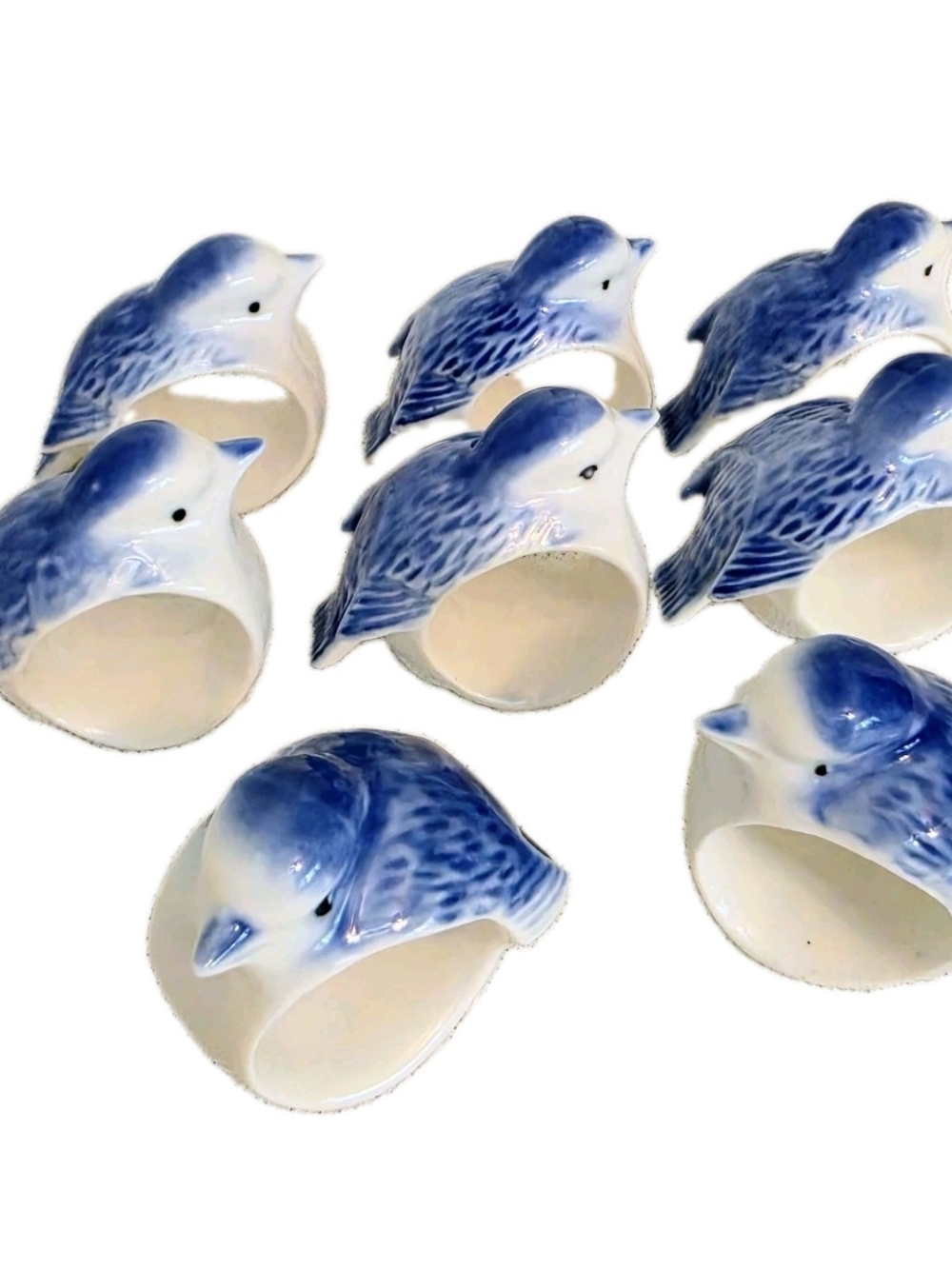 Porcelain Blue Bird Napkin Rings Set Of 8 Nature Dinner Party Blue White Classic